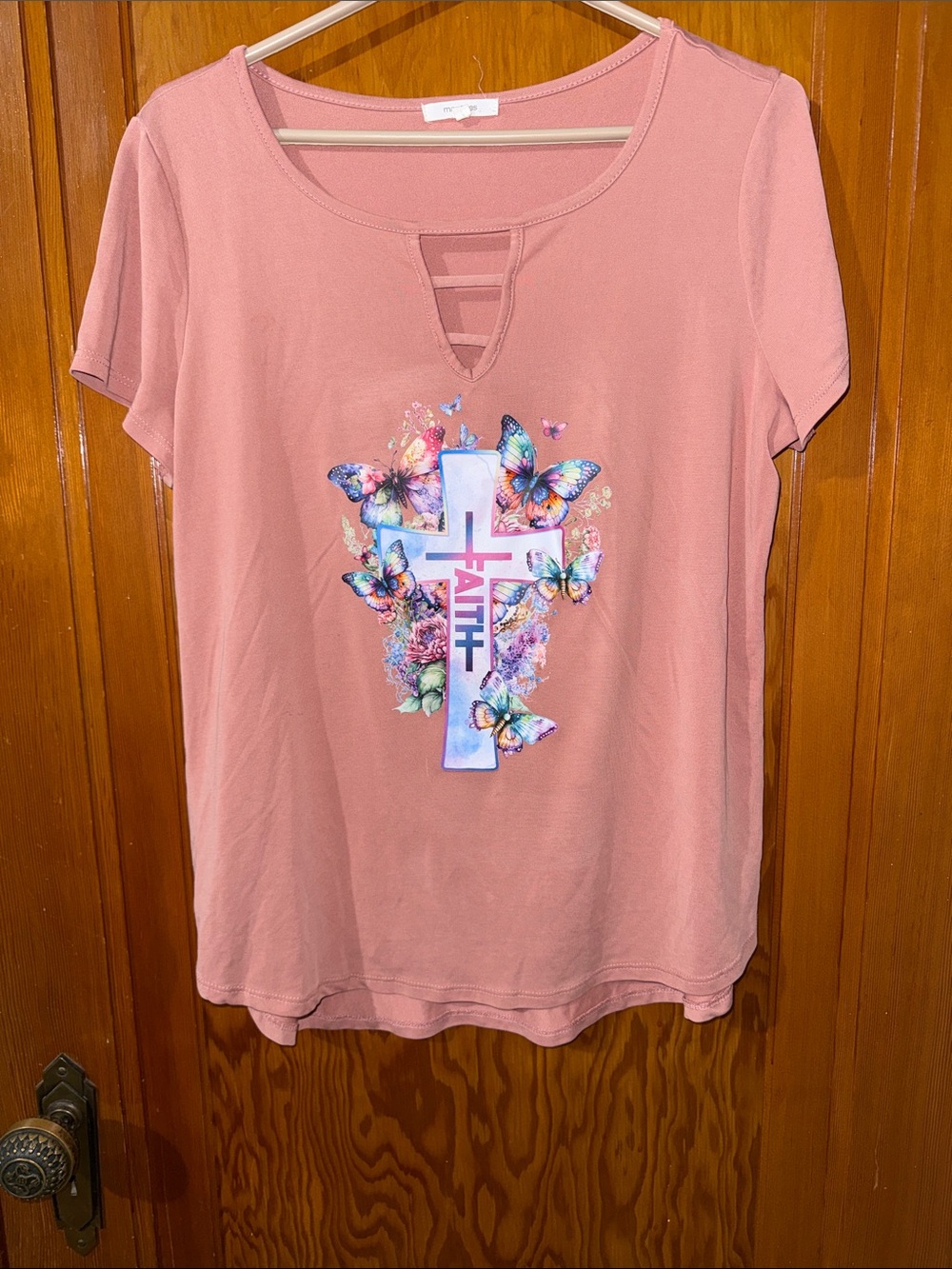 Maurices Dusty Pink Cross & Butterfly Graphic Tee